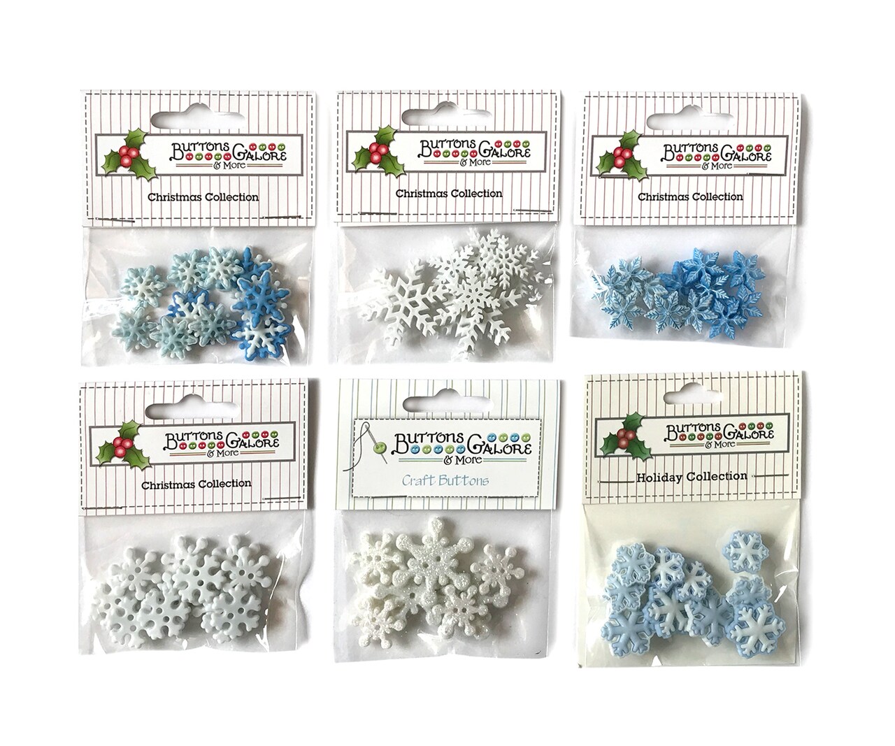 Buttons Galore 60+ Assorted Snowflake Theme Button Bundle for Sewing & Crafts - Set of 6 Button Packs